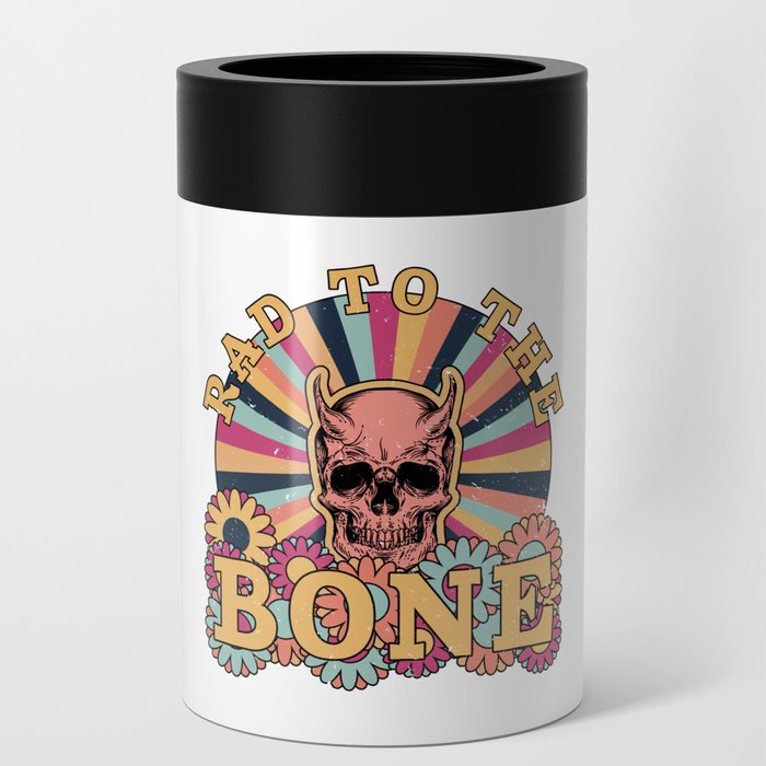 Rad To The Bone - Retro Skull And Flowers Can Cooler