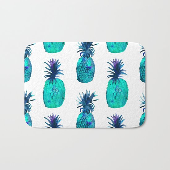 Mint pineapples || watercolor Bath Mat