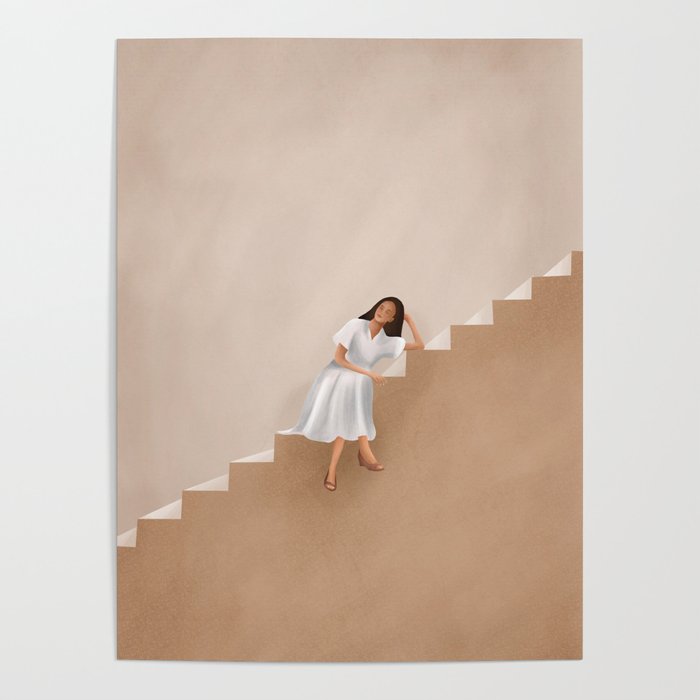 Girl Thinking on a Stairway Poster