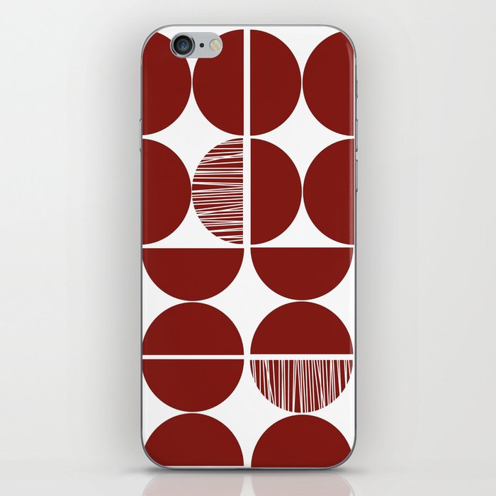 Red and white mid century shapes with stripes iPhone Skin