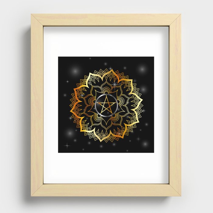Golden decorative floral mandala sacred geometry Recessed Framed Print