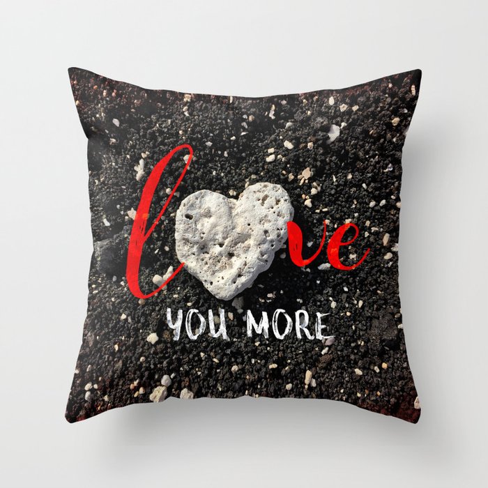 Coral rock heart on Hawaii black sand | "Love you more" Throw Pillow
