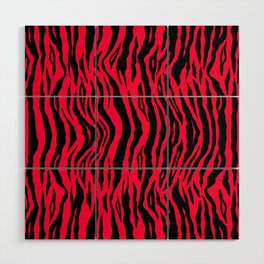 Neon Red Tiger Pattern Wood Wall Art