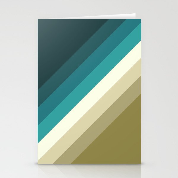 Green and blue retro diagonal stripes Stationery Cards