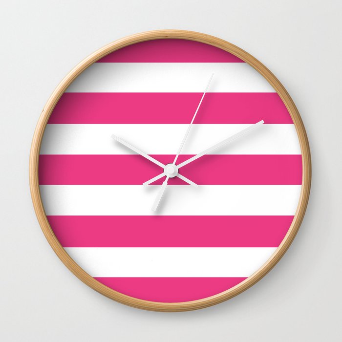 Cerise Pink Solid Color White Stripes Pattern Wall Clock By Cerise Pink Solid Color White Stripes Pattern Wall Clock By Makeitcolorful Society6