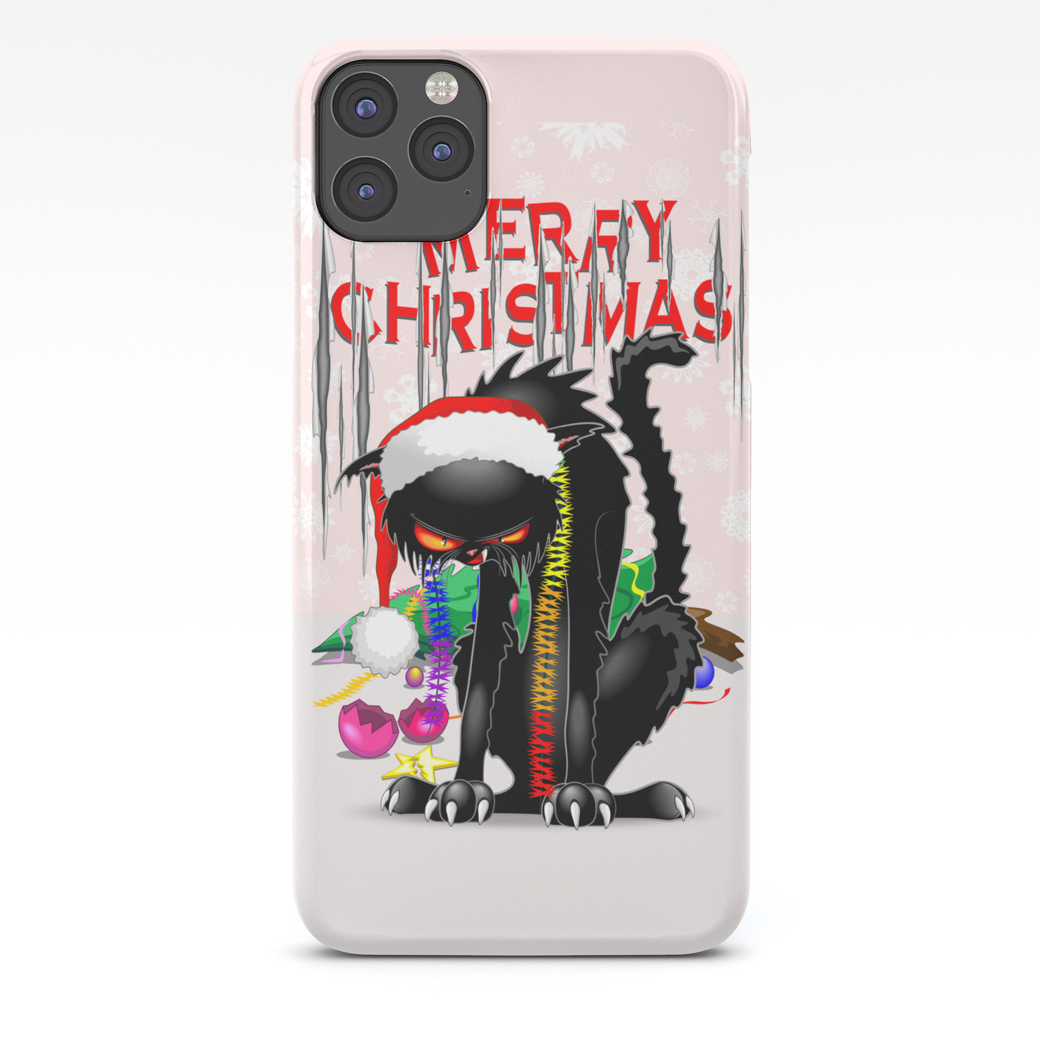 Evil Black Cat Vs Christmas Tree Iphone Case By Bluedarkatlem
