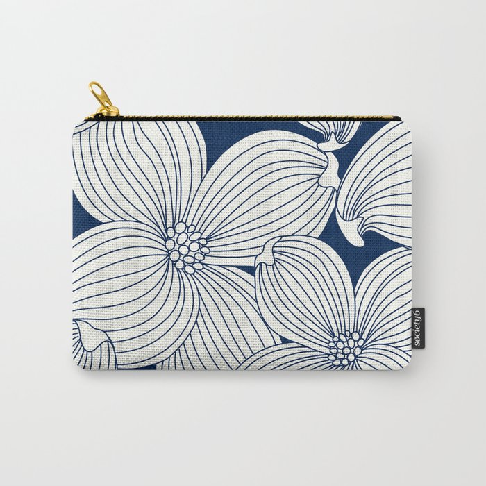 Dogwood Big Linear Floral: Navy Ivory Carry-All Pouch