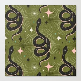 Slither Through The Stars Green Canvas Print