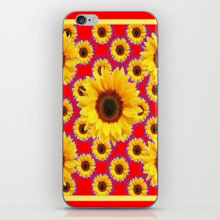 Red  & Violet Accents Color Sunflowers Pattern Art iPhone Skin