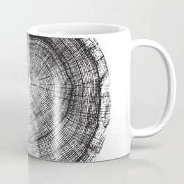 Detailed black and white reclaimed wood tree with circle growth rings pattern Mug