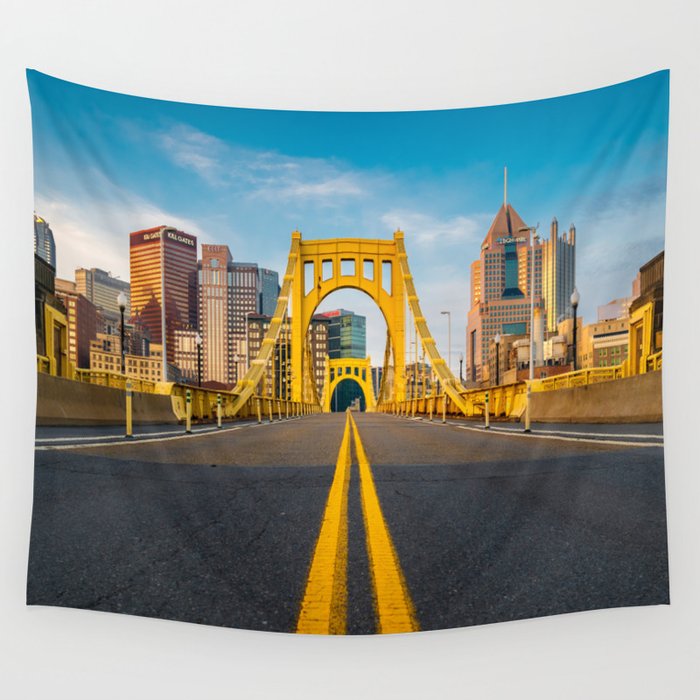 Pittsburgh Steel City Skyline Bridge Pennsylvania Photography Print Wall Tapestry