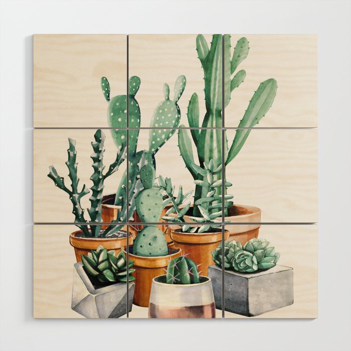 Potted Cacti Wood Wall Art