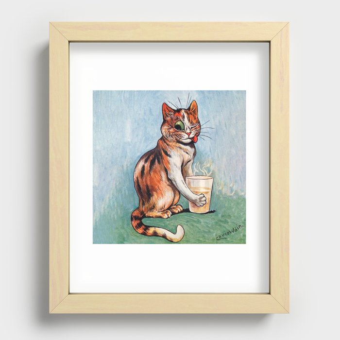 Louis Wain Funny Cats-Drinking Winking Cat  Recessed Framed Print
