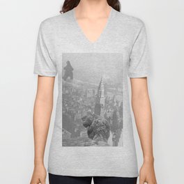 1930 Empire State Building Construction King Kong and Godzilla V Neck T Shirt