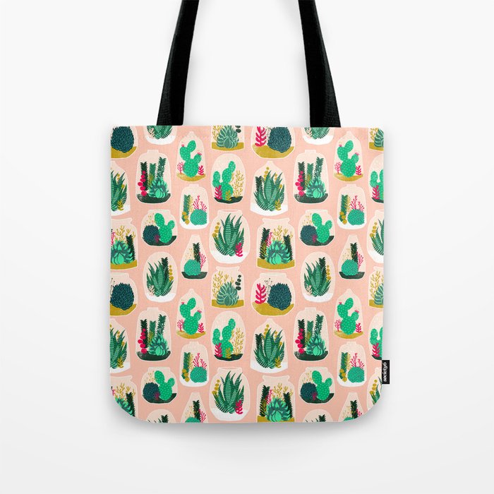 Terrariums - Cute little planters for succulents in repeat pattern by Andrea Lauren Tote Bag