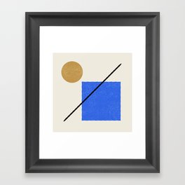 Circle Square Line - Blue Gold Framed Art Print