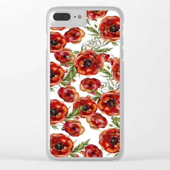 Poppy Pattern On White Background Clear iPhone Case