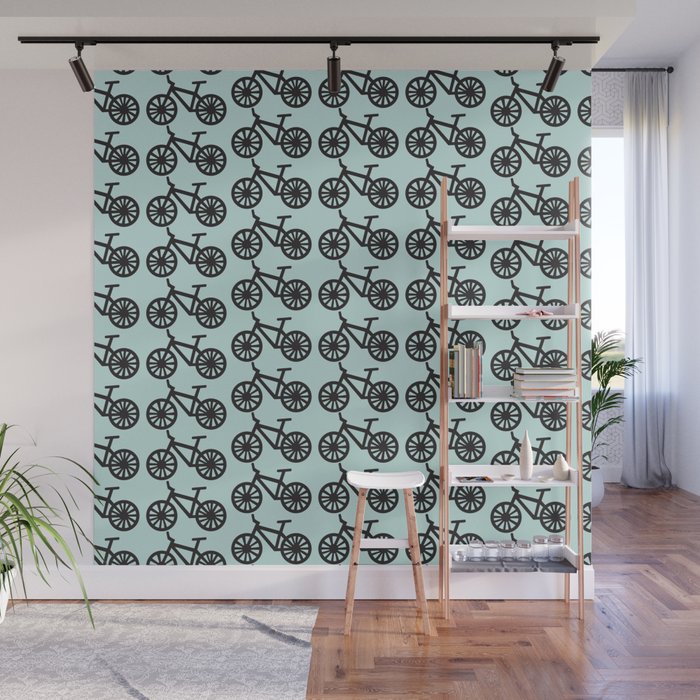 Bicycle Lover Cyclist Blue Print Pattern Wall Mural