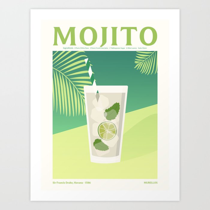 Mojito Cocktail Illustration Art Print