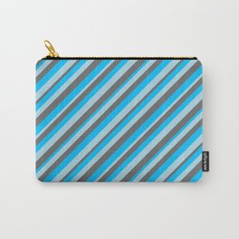 [ Thumbnail: Deep Sky Blue, Light Blue, and Dim Grey Colored Striped/Lined Pattern Carry-All Pouch ]