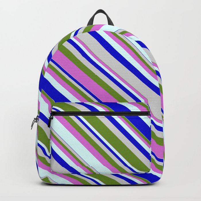 Colorful Light Grey, Green, Orchid, Light Cyan, and Blue Colored Lined/Striped Pattern Backpack