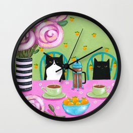 French Press Coffee Cats Wall Clock