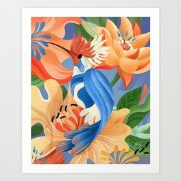 Floral Hummingbird  Art Print