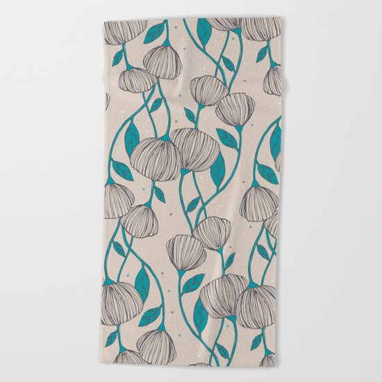 Blue Stem Flowers Beach Towel