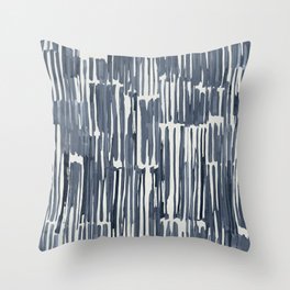 Simply Bamboo Brushstroke Indigo Blue on Lunar Gray Throw Pillow