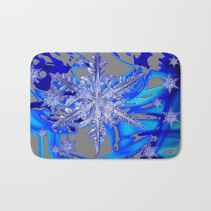 MODERN ROYAL BLUE WINTER SNOWFLAKES GREY ART Bath Mat