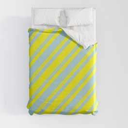 [ Thumbnail: Powder Blue and Yellow Colored Lined Pattern Duvet Cover ]