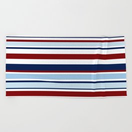 Nautical Stripes - Blue Red White Beach Towel