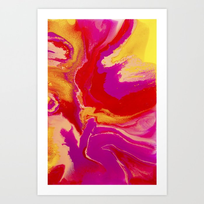 Abstract Pink And Yellow Resin Fluid Painting Art Print By
