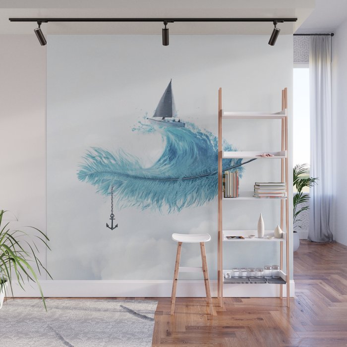 Water Feather • Blue Feather I Wall Mural