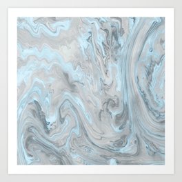 Ice Blue and Gray Marble Art Print