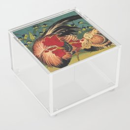 Hokusai, Rooster,Hen and Chicken with Spiderwort Acrylic Box