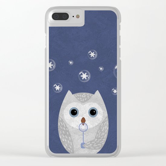 Christmas Owl Blue Marble Clear iPhone Case