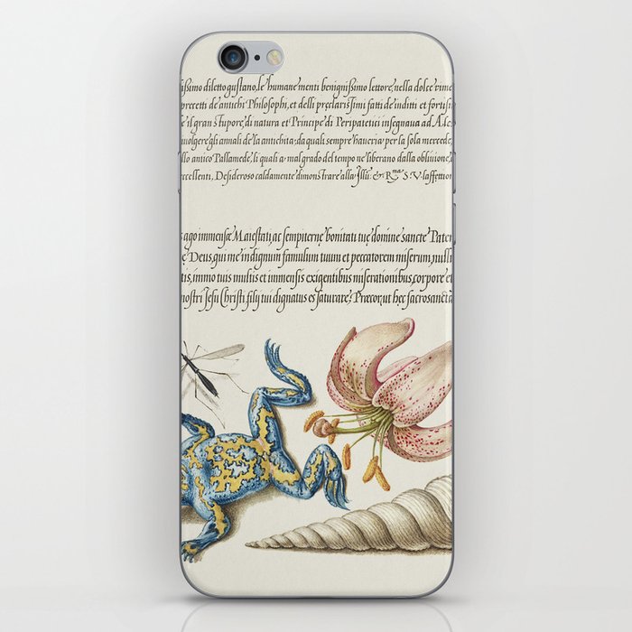 Vintage Calligraphic poster flowers and frog iPhone Skin