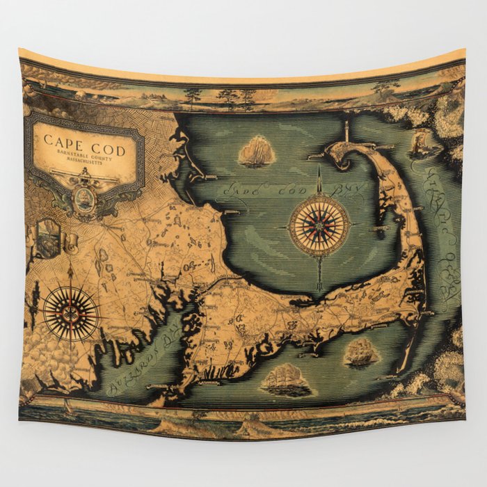 Historical Map of Cape Cod Wall Tapestry by Vintage Maps & Prints 