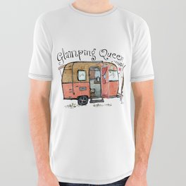 Glamping Queen Funny Vintage Camper All Over Graphic Tee