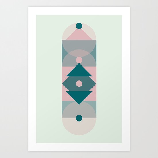 Nr. 2 Geometric Totem Pole Blush Pink and Green Art Print