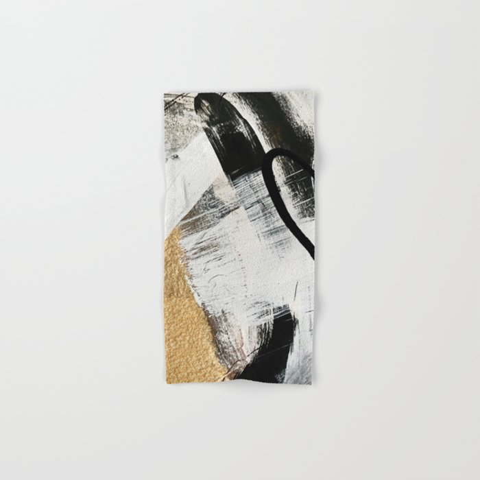 Armor [9]: a minimal abstract piece in black white and gold by Alyssa Hamilton Art Hand & Bath Towel