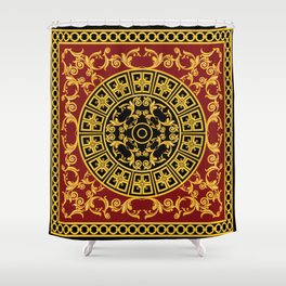 Golden baroque element with chains on a red background. Illustration.  Shower Curtain