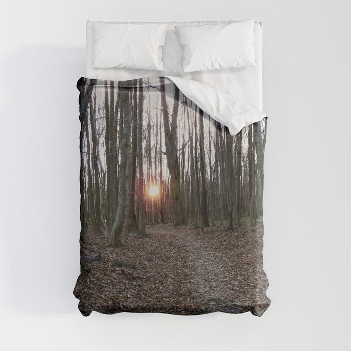Turn Right at the Setting Winter Sun Duvet Cover