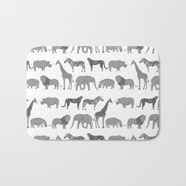 Safari animals minimal grey and white zebra giraffe cheetah hippo rhino nursery Bath Mat | Lion, Safarianimals, Giraffe, Curated, Rhino, Safari, Painting, Black And White, Zebra, Minimal 