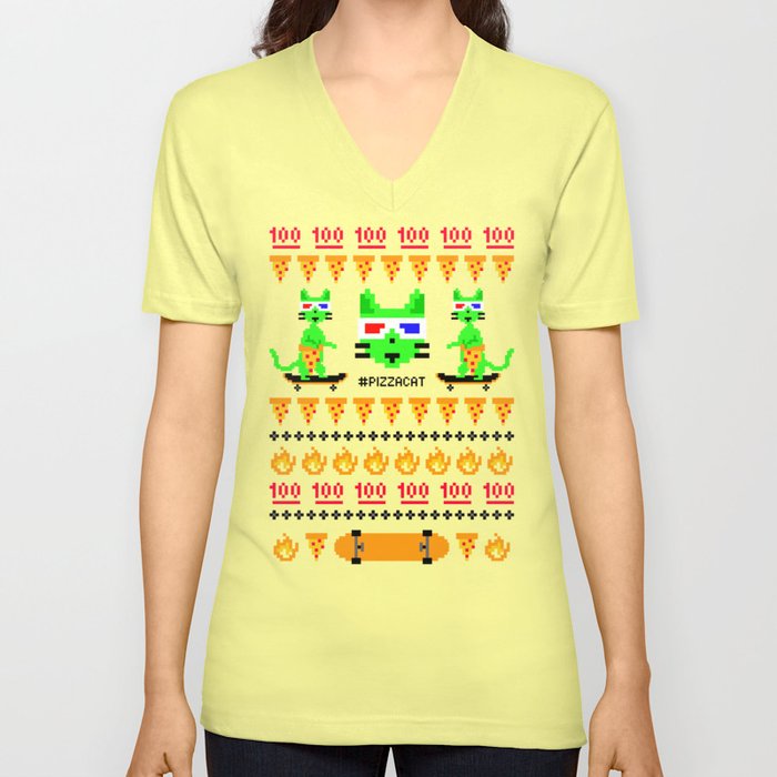 Psychedelic Skateboarding Ugly Christmast Sweater Pixel Pizza Cat