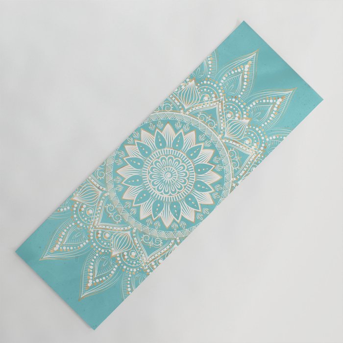 Elegant White Gold Mandala Sky Blue Yoga Mat