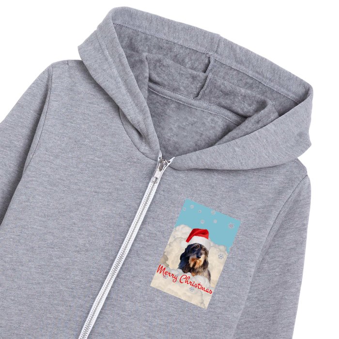 Dachshund Santa Claus Merry Christmas Snow Clouds Kids Zip Hoodie