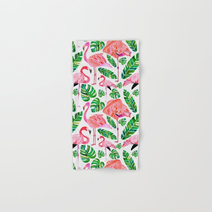 Flamingos and Tropical Leaves Pattern Hand & Bath Towel