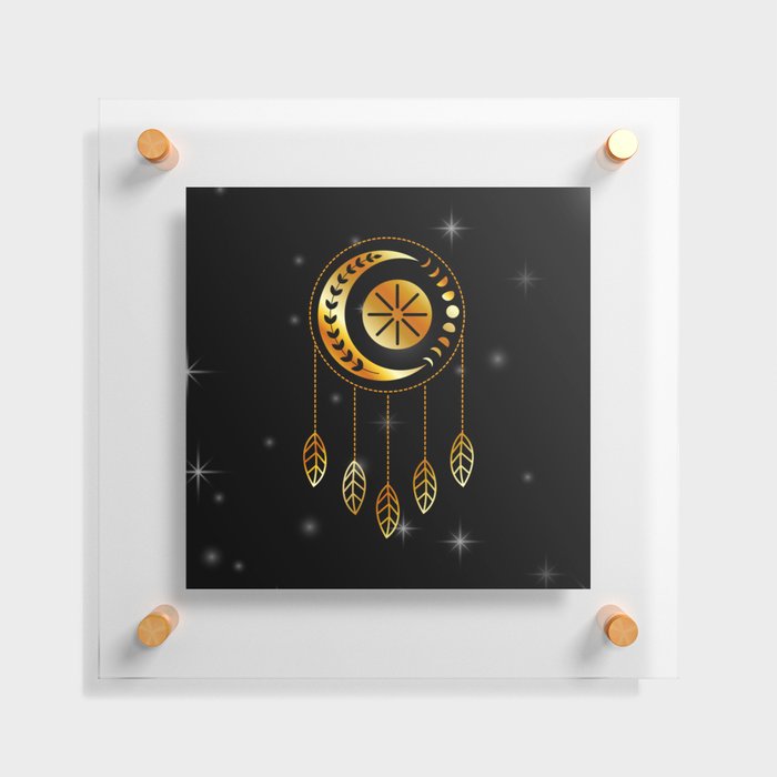 Tribal moon phases dream catcher in gold Floating Acrylic Print